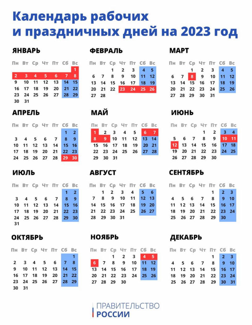 Новый День: Кабмин России утвердил праздничные дни в 2023 году